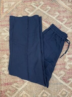 A.P.C. Dark Navy Wide-Leg Drawstring Linen Cotton Trousers Size 38